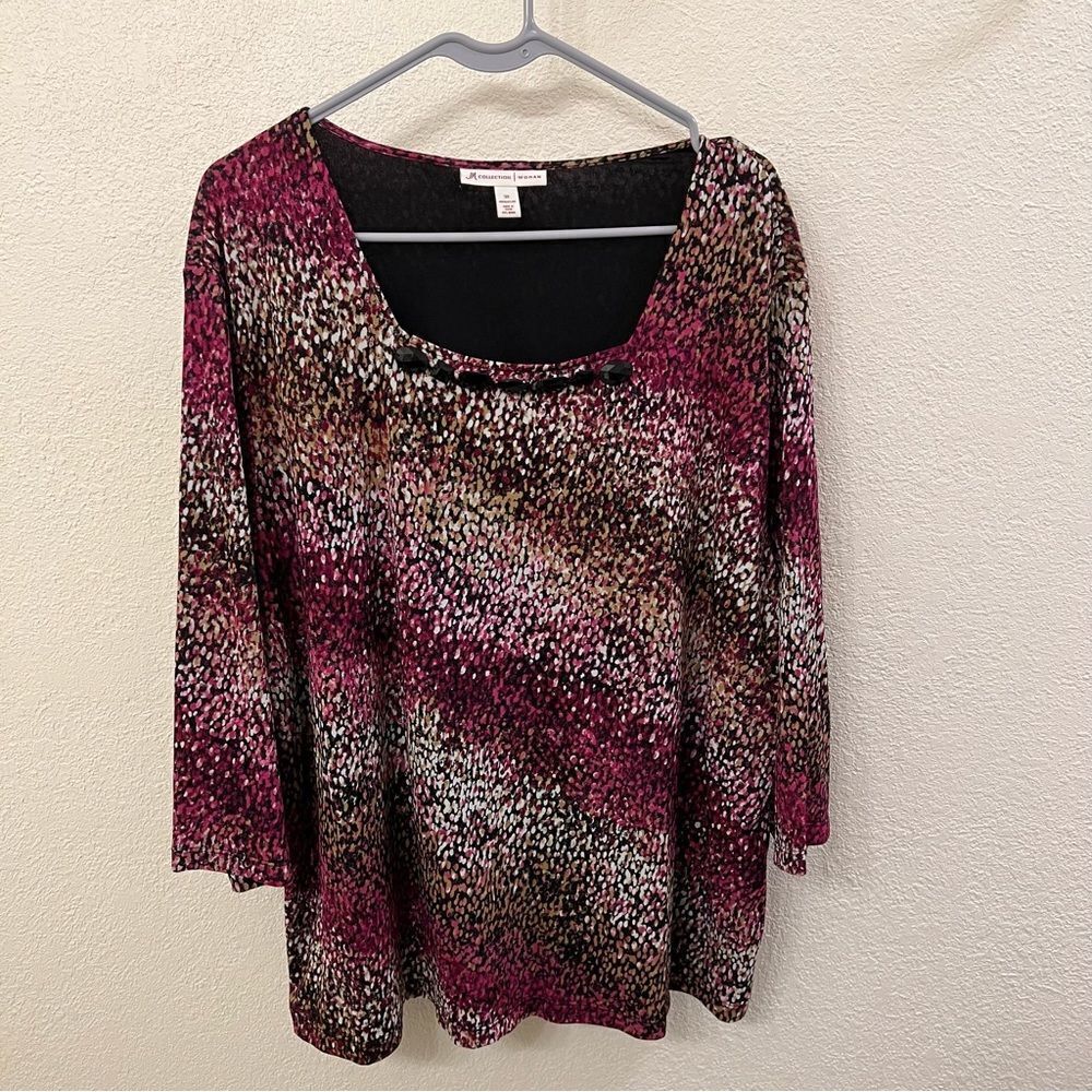 JM Collection Multi Color Short Sleeve Top Size 3X